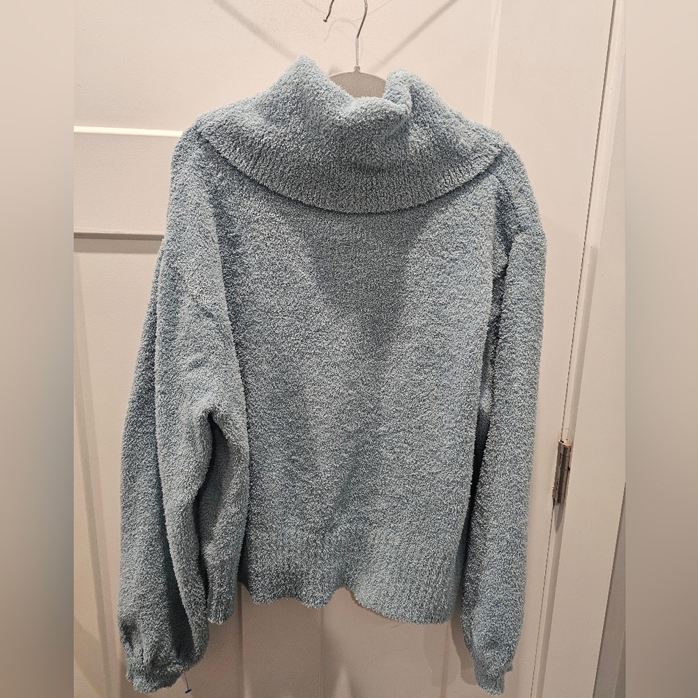 Ruby Moon Blue Plush Cowl Neck Pullover Sweater XL Soft Fuzzy Cozy Teddy Knit - Picture 5 of 10
